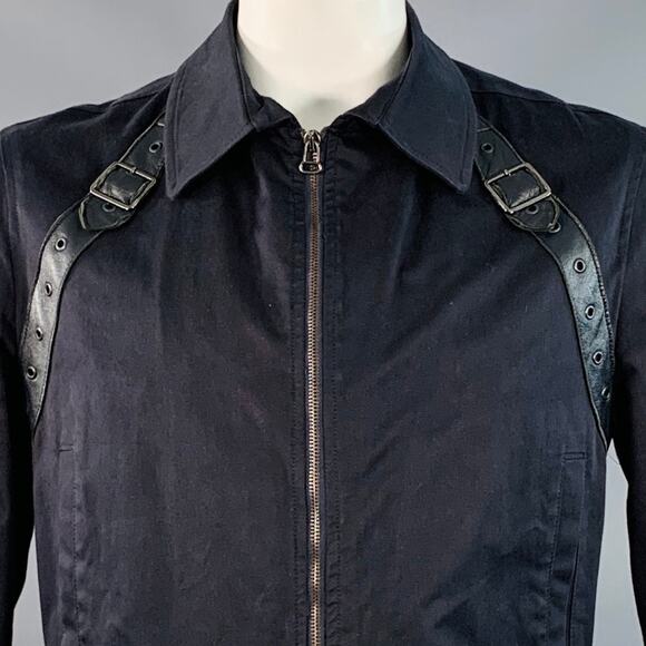 JOHN BARTLETT Size 44 Black Cotton Blend Twill Harness Zip Up Jacket - Picture 2 of 7